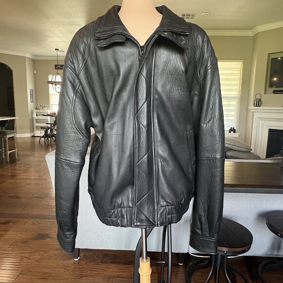 VTG John Ashford Leather Bomber Jacket Large Black Genuine New Zealand Lambskin - Picture 1 of 16